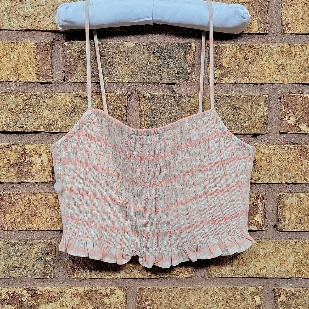 Elodie Plaid Ribbed Ruffled Crop Top By Size Small